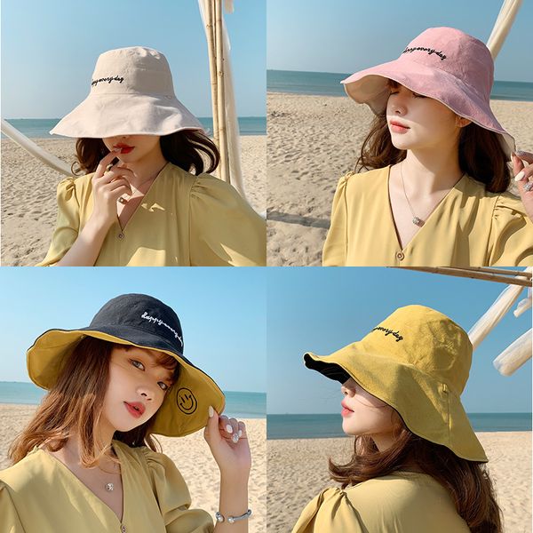 

2021spring and summer fashion sun hat big brim reversible fisherman hat womens korean-style sun hat casual embroidered busket, Blue;gray