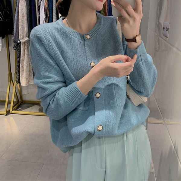 

women's knits & tees autumn elegant cardigan coats 2021 korean vintage loose long-sleeved cardigans womens sweater coat lazy knitted, White