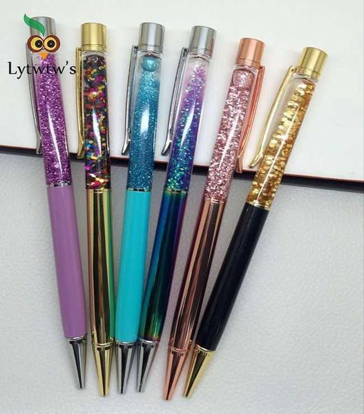 

ballpoint pens ellen brook luxury flow oil crystal wedding metal quicksand pen office school supply stationery spinning rose gold, Blue;orange
