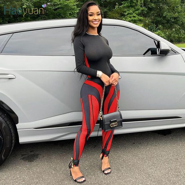 

women's two piece pants haoyuan print set long sleeve o neck gym leggings fall clothes for women club wear outfits matching sets, White