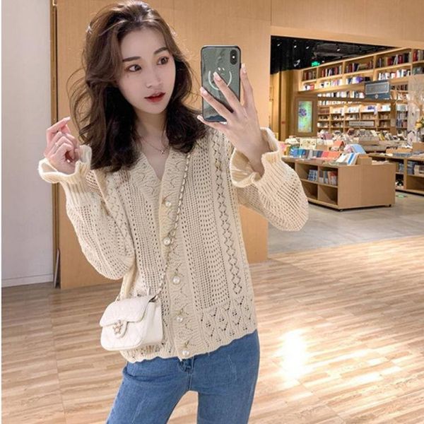 

2021 spring autumn cardigan women solid single breasted elegant loose ladies knitted sweater korean style female outwear m79, White