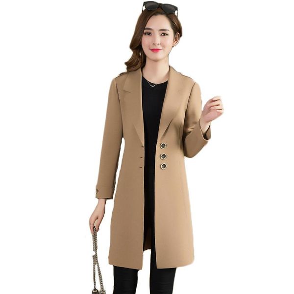 

women's trench coats all-match windbreaker jacket women 2022 spring autumn temperament suit collar single-breasted slim overcoat jd1818, Tan;black