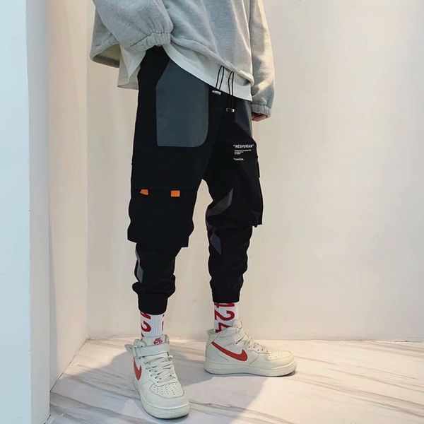 

pants vintage hip color block patchwork corduroy cargo harem pant streetwear harajuku jogger sweatpant cotton trousers 2020 c0222, Black