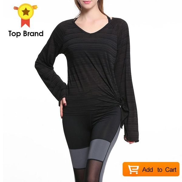 

women sport t shirts quick dry v neck long sleeve striped irregular split side tank for yoga gym running fitness sports, White;red