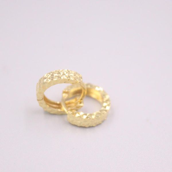 

hoop & huggie real pure 18k yellow gold earrings carved round circle 2.3g for men woman lucky gift, Golden;silver
