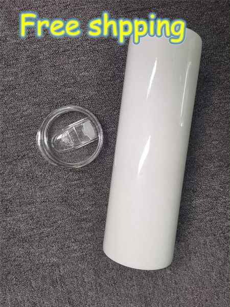

straight sublimation tumblers 20oz white cup with lid & straw stainless steel vacuum insulated water mug home sport outdoor travel portable