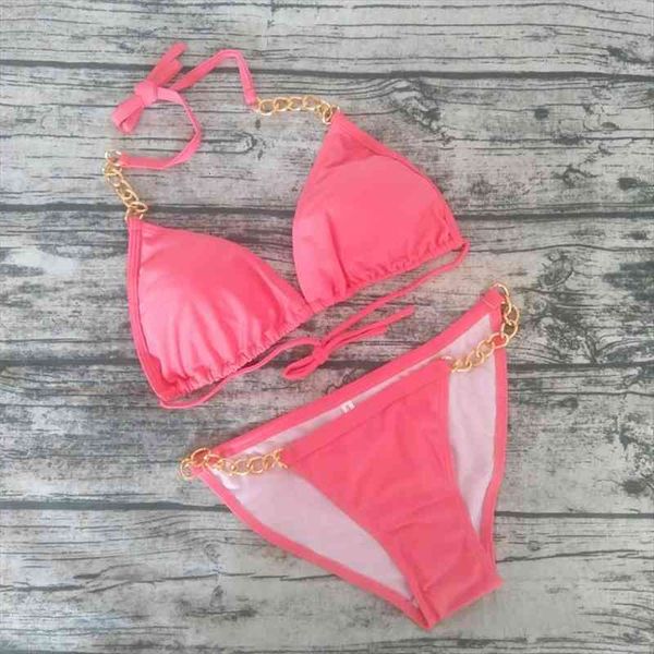 

metal chain womens solid swimsuits bikini suit push up, White;black