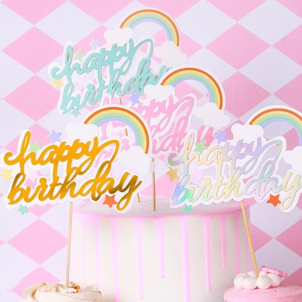 

other festive & party supplies air balloon rainbow cloud cake insert happy birthday girls er decoration anniversary baking card decor