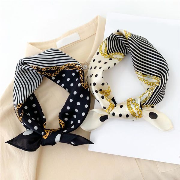 

Polka Dot Small Scarf Women 100% Real Silk Square Hairband Foulard Female Bandana Spring Neckerchief Skinny Tie 2021, Blue;gray