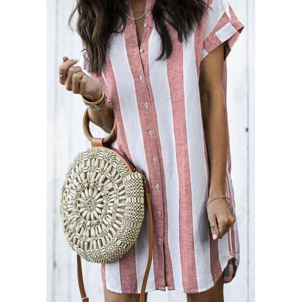 

women's blouses & shirts womens striped short-sleeve blouse shirt female lapel commuting chiffon fashion casual beach loose, White