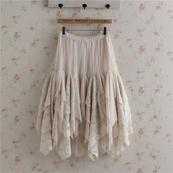 

spring autumn mori girl skirt women cute sweet loose solid bottoming lace cake ruffle lolita kawaii female princess skirt u143 210315, Black