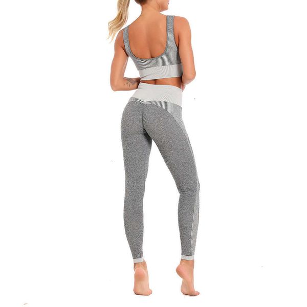 

2021ins knitted seamless fitness hip yoga pants sports suit, Gray