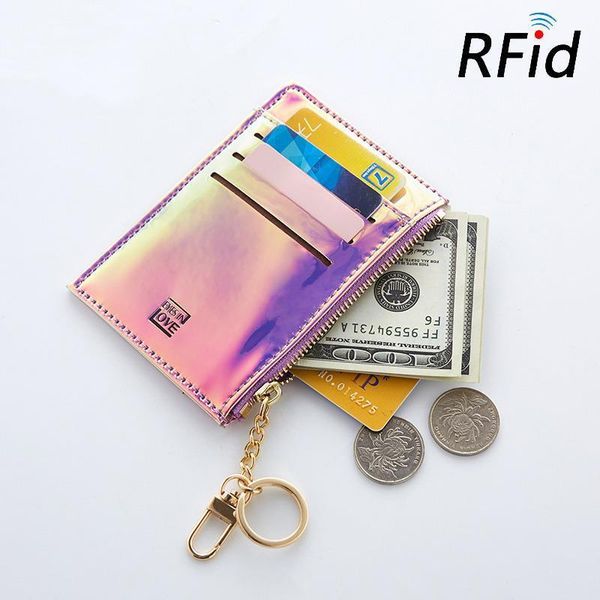 

fashion rfid women holographic wallet money bags ladies card holder slim thin wallets small female coin purses mini vallet, Red;black