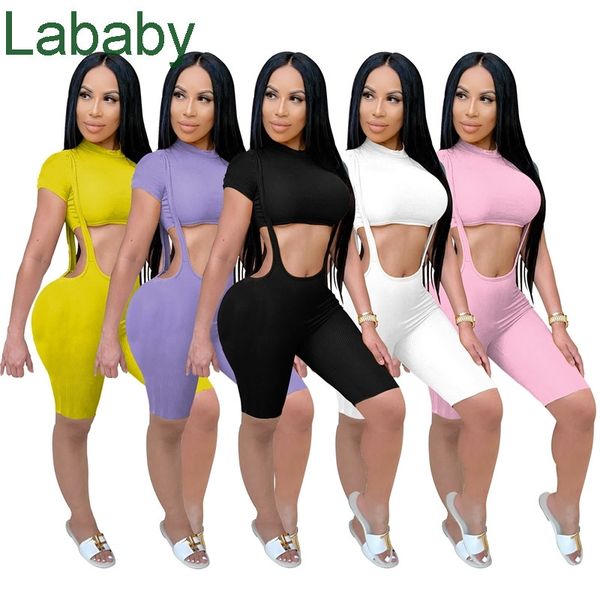 

women tracksuit designer solid color 2 piece t-shirt suspenders shorts set casual high elastic pit strip outfits, Gray