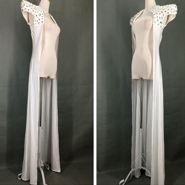 

singer stage costume domineering long cape rhinestone robe white coat nightclub wear dj gogos leader performance outfit vdb2432, Black;red