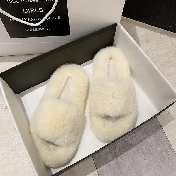 

2021 new spring plush shoes thick-soled wild ladies one-word indoor cotton slippers 1702, Black