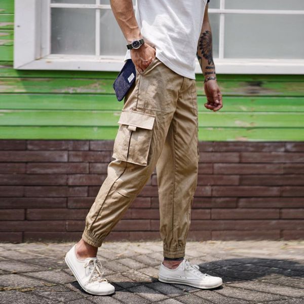

men's jeans trousers, multi-pocket slacks, retro overalls, close-up ppants, Blue