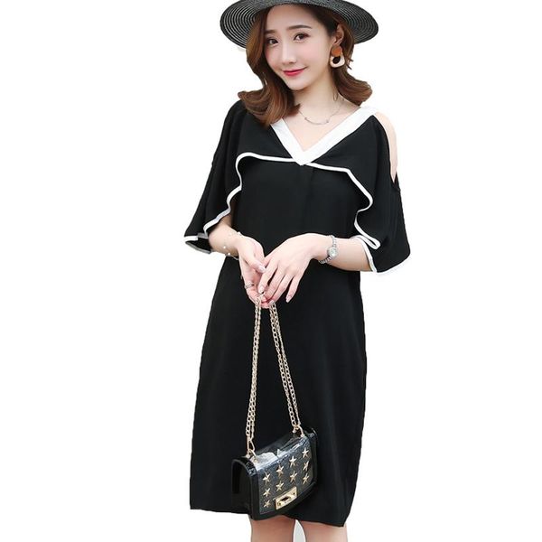 

maternity dresses casual circular cape black chiffon ruffles strapless v-neck dress woman party night fashion 2021 summer, White