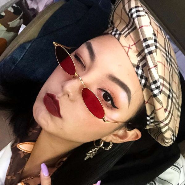 

183 metal small frame fashion men's and women's oval glasses personality sunglasses, White;black