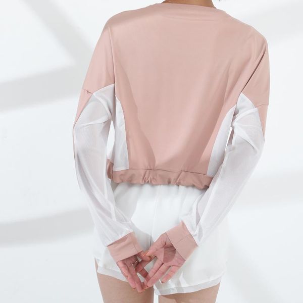 

new mesh color contrast patchwork loose short long sleeve sports women's breathable quick-drying slimming yoga clothes, White;red