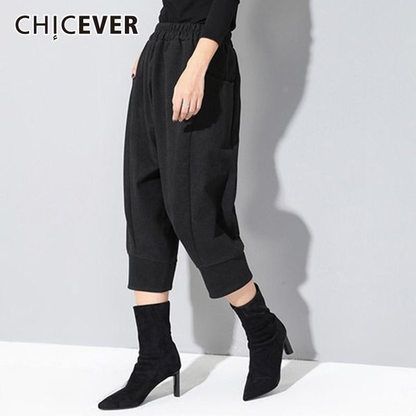 

women's pants & capris chicever autumn winter warm harem for women elastic high waist loose ankle length fashion casual clothes, Black;white