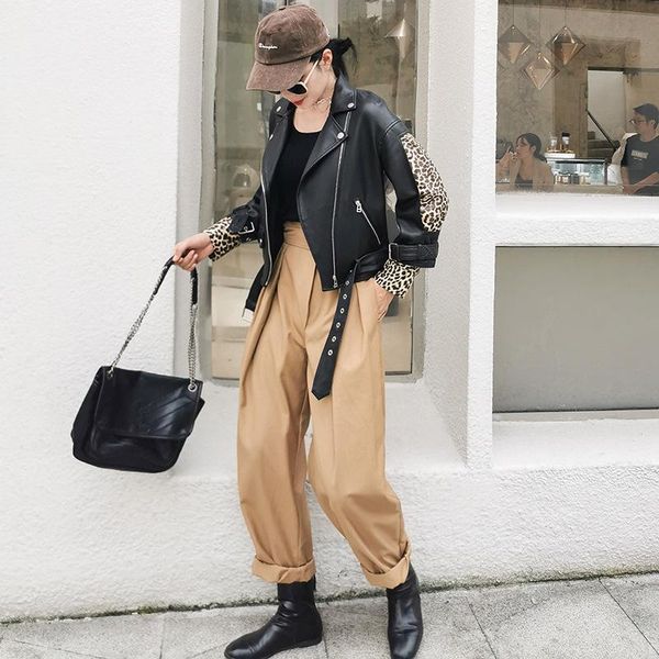 

genuine leather jacket women motorcycle sheepskin coat female short leopard clothes spring autumn 2021 mujer chaqueta pph2971, Black