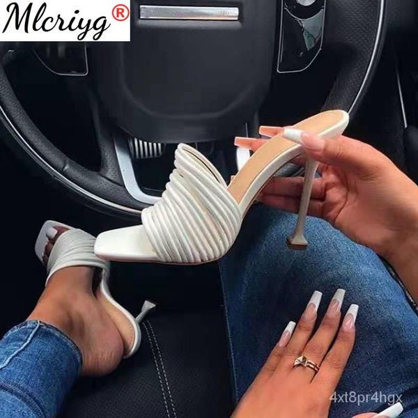 

slippers square toe womens slipper shoes summer mules sandals multi knot high heel slides ladies rome women flip flop, Black