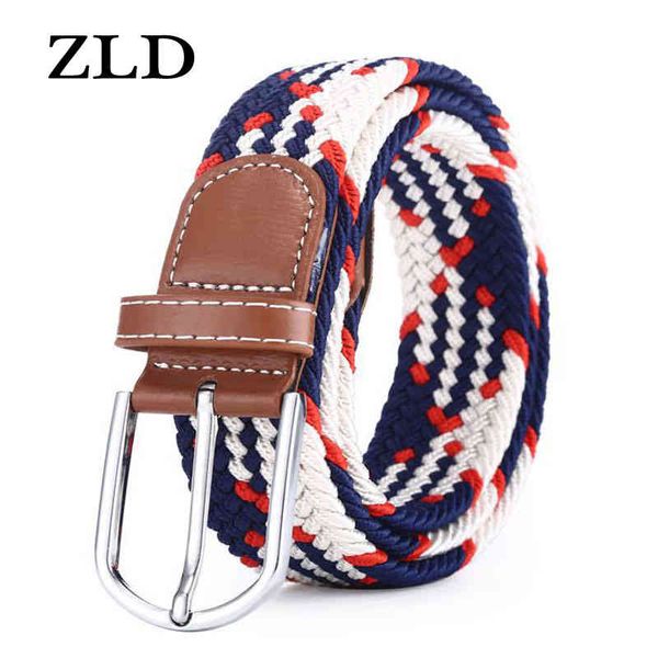 

zld 60 colors female casual knitted pin buckle men belt woven canvas elastic expandable braided stretch belts for women jeans, Black;brown