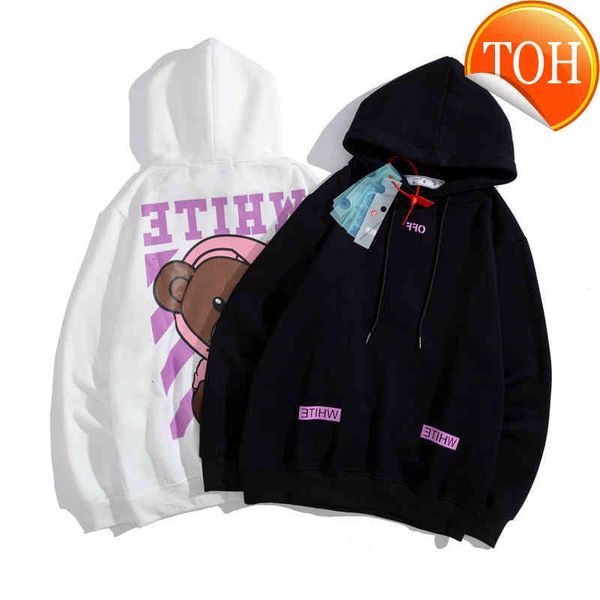 

fashion new 21 white off cartoon bear short sleeve couple hooded sweater batch, Black