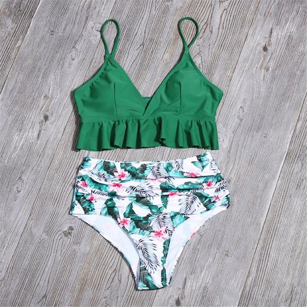 

women's swimwear dailou summer print bikini set push up ruffles padded women bathing suit beachwear swimming, White;black