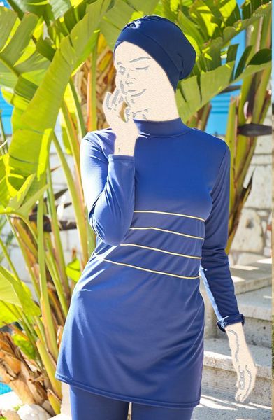 

minahill navy blue swimsuit hijab 1909-03 women's swimwear, White;black