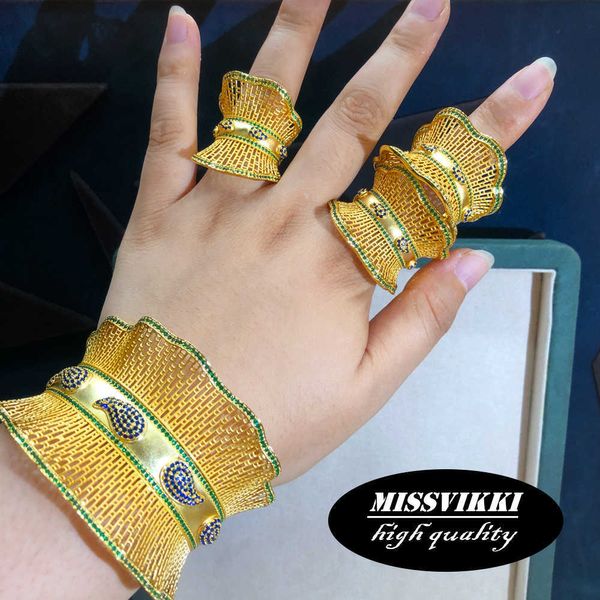 missvikki Luxury Statement Bangle Ring Orecchini Set di gioielli per donne nobili Orecchini Wedding Party Show Jewelry Set H1022