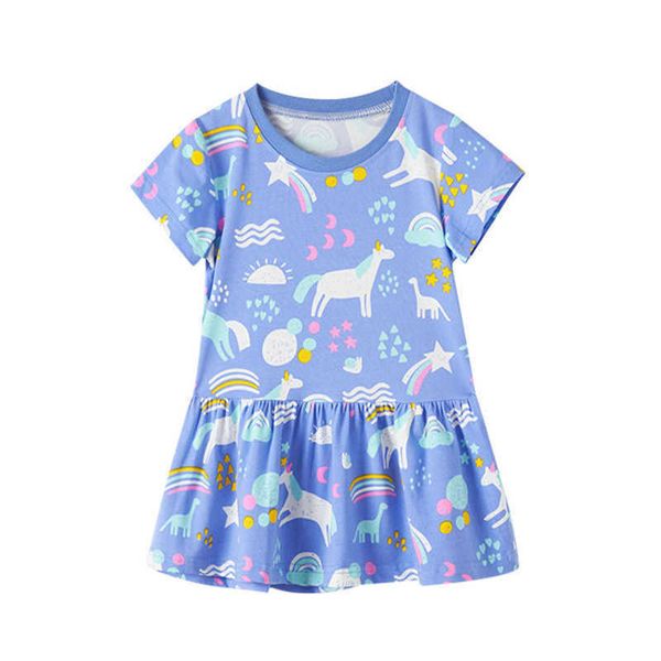 Metri di salto Moda Unicorni Abiti da principessa Cotton Baby Cartoon Print Cute Abbigliamento estivo per bambini Tunica 210529