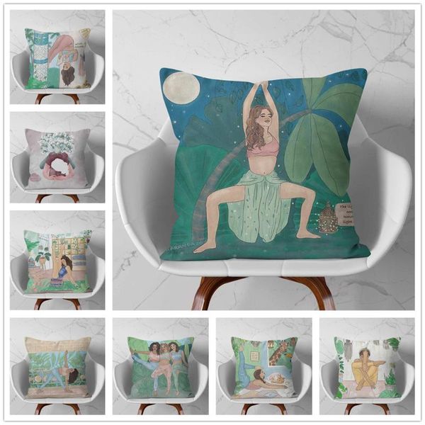 

cushion/decorative pillow practicing yoga girl cartoon pattern soft short plush cushion cover pillowcase home sofa car decoration 45x45 cm