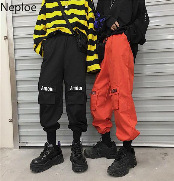 

women's pants & capris neploe 2021 women men harem hip trousers streetwear letters pockets casual fashion cargo bf style 57073, Black;white