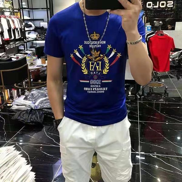 T-shirt da uomo Stampa ricamo Europeo 2022 Estate New Tide Brand Cotone mercerizzato O-Collo di alta qualità Top Abbigliamento giovanile Bianco Nero Blu M-4XL