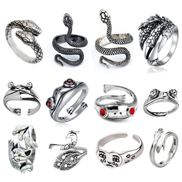 

earrings & necklace ring for women girls snake smile fashion men jewelry vintage ancient silver color punk hip hop adjustable boho frog