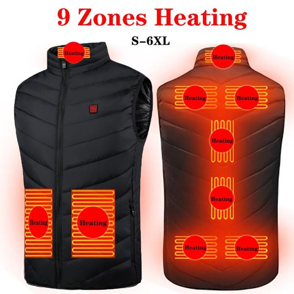 

outdoor t-shirts 9 areas heated vest jacket usb men winter electrical sleevless fishing hunting waistcoat hiking, Gray;blue