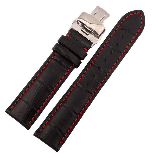 

watch bands for any brand watchband genuine leather strap black with red stitches 18mm 19mm 20mm 21mm 22mm 23mm24mm, Black;brown