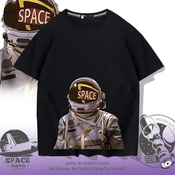 

nasa astronaut short sleeve t-shirt men's summer brand cotton loose large fashion clothes youth top, White;black