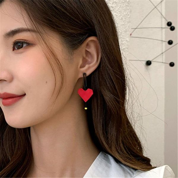

dangle & chandelier the 2021 red earrings contracted asymmetric eardrop love heart shaking geometric stud women jewelry gifts, Silver