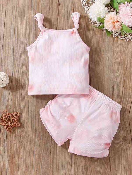 

baby tie dye cami & ruched side shorts she, White