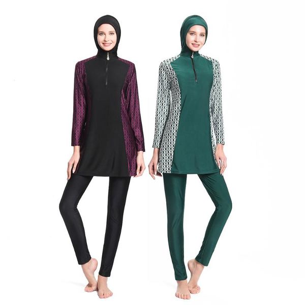 

swim wear conservative swimsuit three-piece zipper hooded tights islamic swimming suit for girls bikini set modest burkini 5x