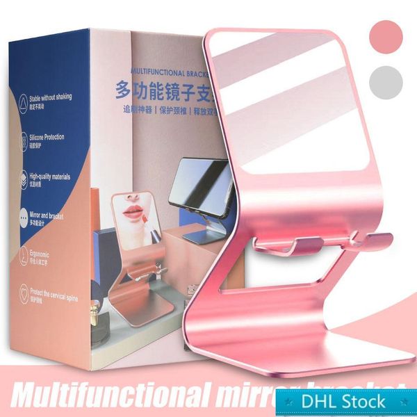 

dhl metal desktablet holder support desk mobile phone holder with makeup mirror cell phone holder in box