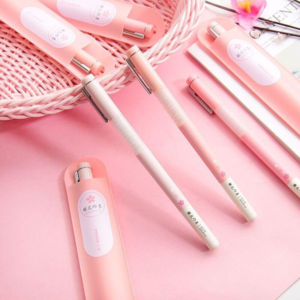

gel pens 1pc 0.55mm kawaii cherry blossoms black ink pen ball point girls gift school office stationery