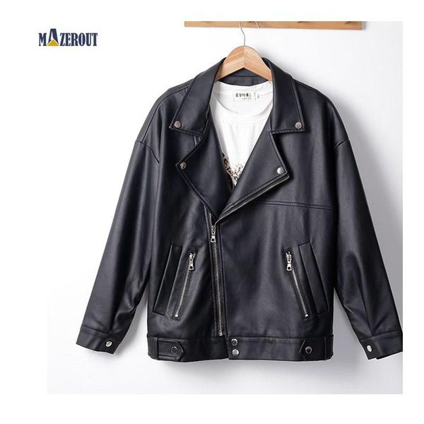 

women's jackets mazerout spring autumn women slim black cool lady pu leather jacket sweet female faux femme outwear coat plus size shor, Black;brown