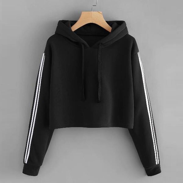 

hoodies and sweatshirts women fashion striped long sleeve hoodie sweatshirt jumper hooded pullover hoodies teen#j30, Black
