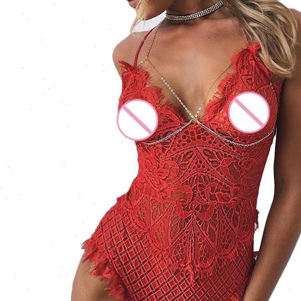 

women summer bodysuit sleepwear lace 2021 soft backless jumpsuit bodysuit night lover fashion home clothes for female black, Black;white