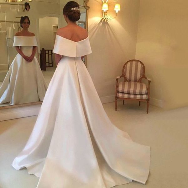 

simple white satin wedding dress 2020 for women way off the shoulder bride dress to measure vestido de novia robe mariage