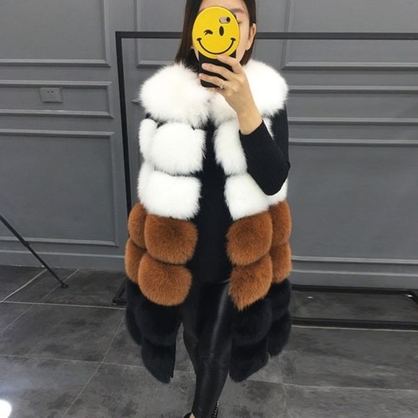 Kadınlar için Faux Kürk Ceketler Kolsuz Kış Uzun Sahte Fox Kürk Yelek Artı Boyutu Moda Kalın Sıcak Peluş Ceket Palto Kadın 210222
